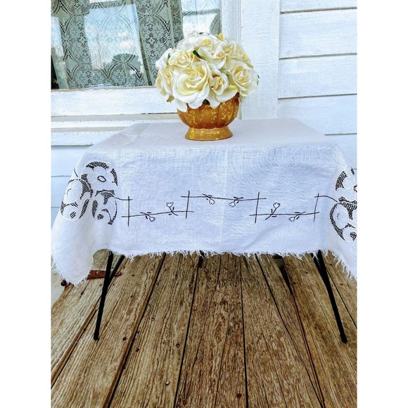 handmade Other - Vintage Flax Linen Embroidery small tablecloth